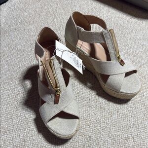 a new day Cream and Gold Wedge Shoes with Modern Design